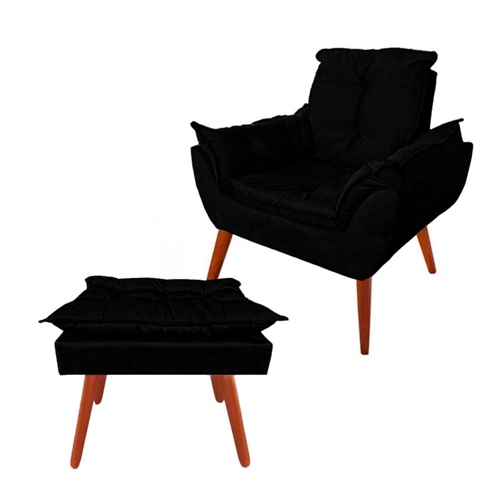 Poltrona Opalla + Puff Puf Decorativo Para Escritório e Sala Várias Cores