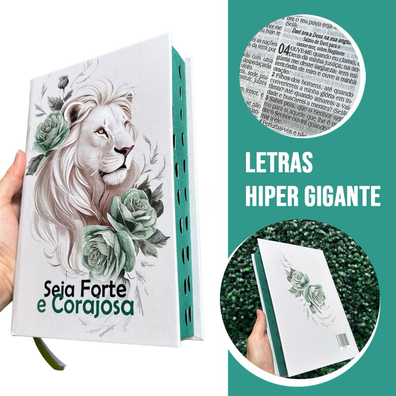 Bíblia Sagrada Feminina Seja Forte Verde LETRA HIPER GIGANTE Evangélica Com Harpa Índice Versão ARC em Oferta na Shopee