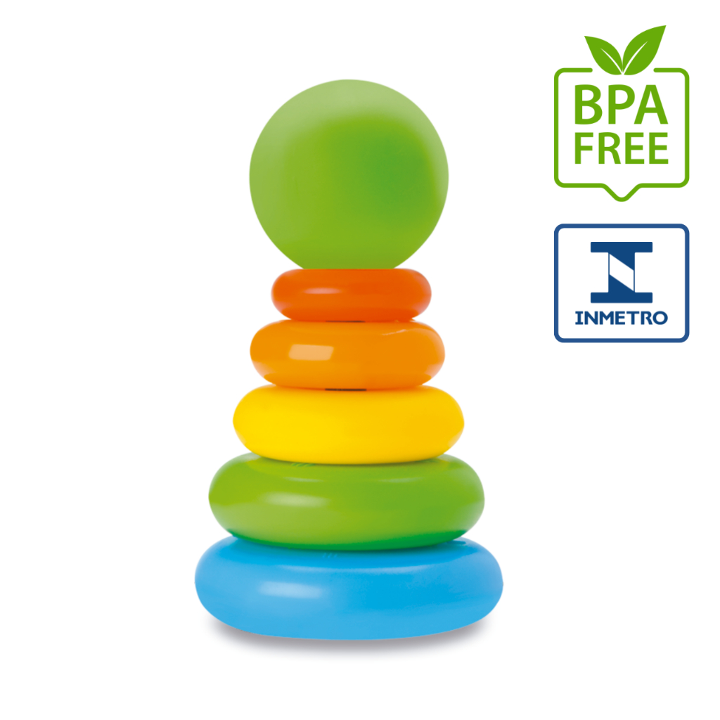 Pirâmide de Argolas Brinquedo Educativo Torre de Empilhar Montessori Coordenação Motora Infantil Bebê