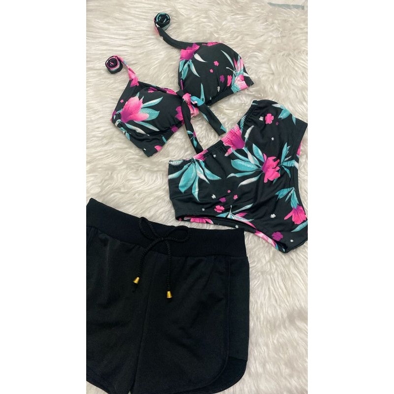 CONJUNTO 3 PEÇAS (BIQUINI BOJO LAÇO + SHORT PRETO LISO) M AO G2 (36 AO 56) em Oferta na Shopee