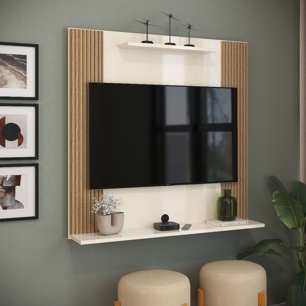 Painel Suporte Para TV Sala Quarto Ripado C/ Prateleira Suspenso Até 32 Polegadas VENEZA em Oferta na Shopee