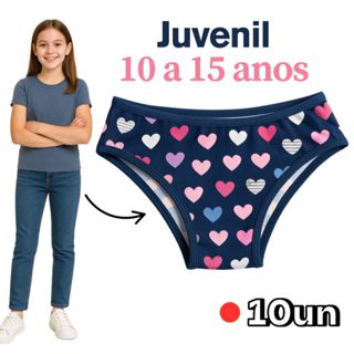Kit 10 Calcinhas Juvenil Para Adolescente até 15 Anos Forro 100% Algodão em Oferta na Shopee