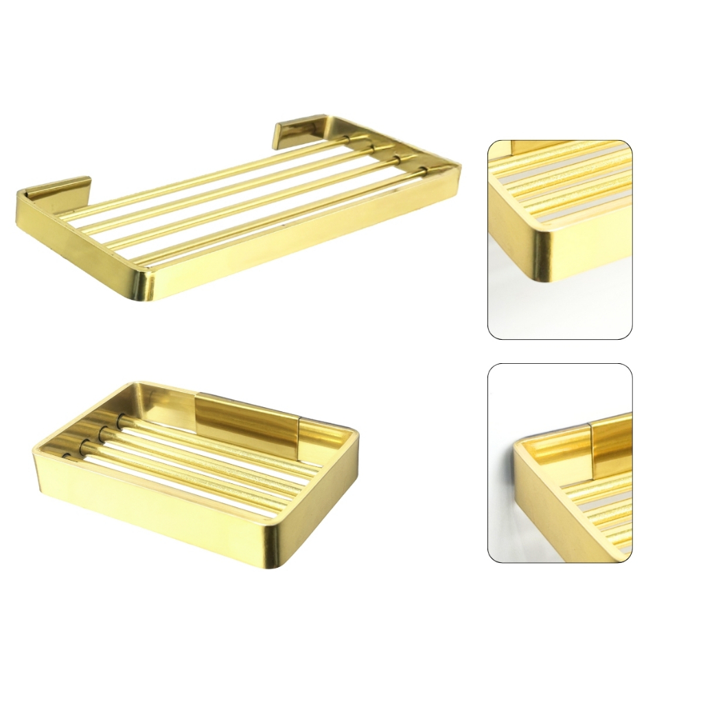 Kit Porta Shampoo Sem Vidro + Saboneteira Dourado Gold Alumínio Banhado Luxo Ban