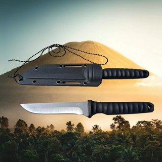 Faca Tática Preta multiuso com Corrente de Pescoço Camping Trilha Lâmina Afiada com bainha em Oferta na Shopee