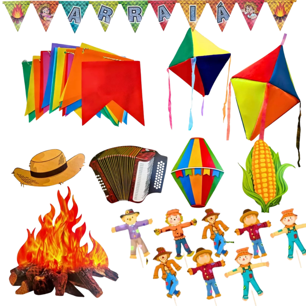 Kit Completo Decoração Grande Festa Junina São João Arraial Escolas Barracas Decorativa Premium Com Bandeirinhas
