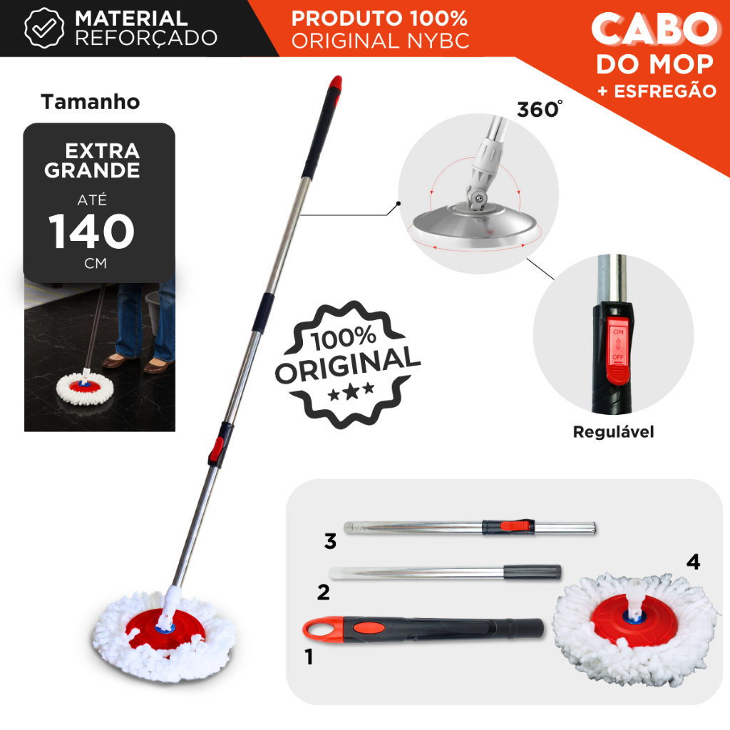 Cabo Mop Giratório Completo Com 140 Cm - Nybc