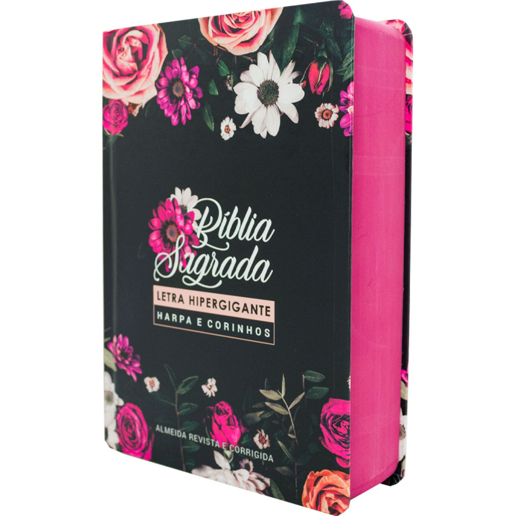 Bíblia Sagrada Letra Hipergigante RC Harpa E Corinhos Média Capa Dura Floral Pink