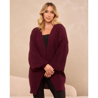 Casaco de Frio Tricot Cardigan Aberto Tricô Feminino Manga Bufante Ponto Fang Moda Inverno em Oferta na Shopee