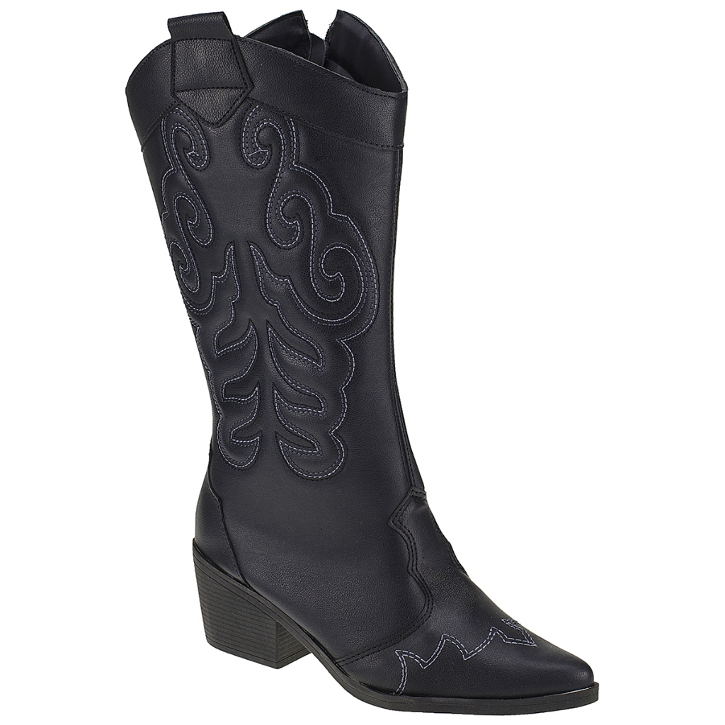 Bota Texana Feminina Preta Cano Longo em Oferta na Shopee