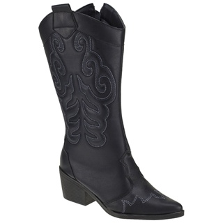 Bota Texana Feminina Preta Cano Longo em Oferta na Shopee