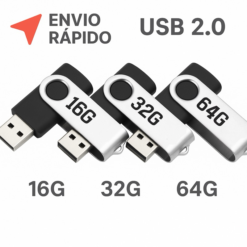 Pen Drive 16GB 32GB 64GB USB 2.0 Metálico Giratório | Memória Flash Compatível com PC e Notebook