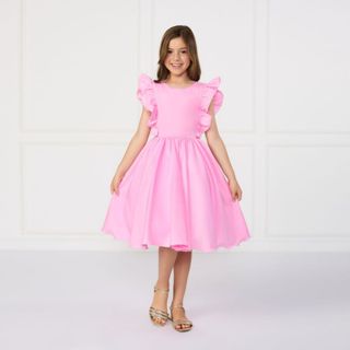Vestido Infantil Manga Borboleta Com Babado Festivo Cores Variadas em Oferta na Shopee