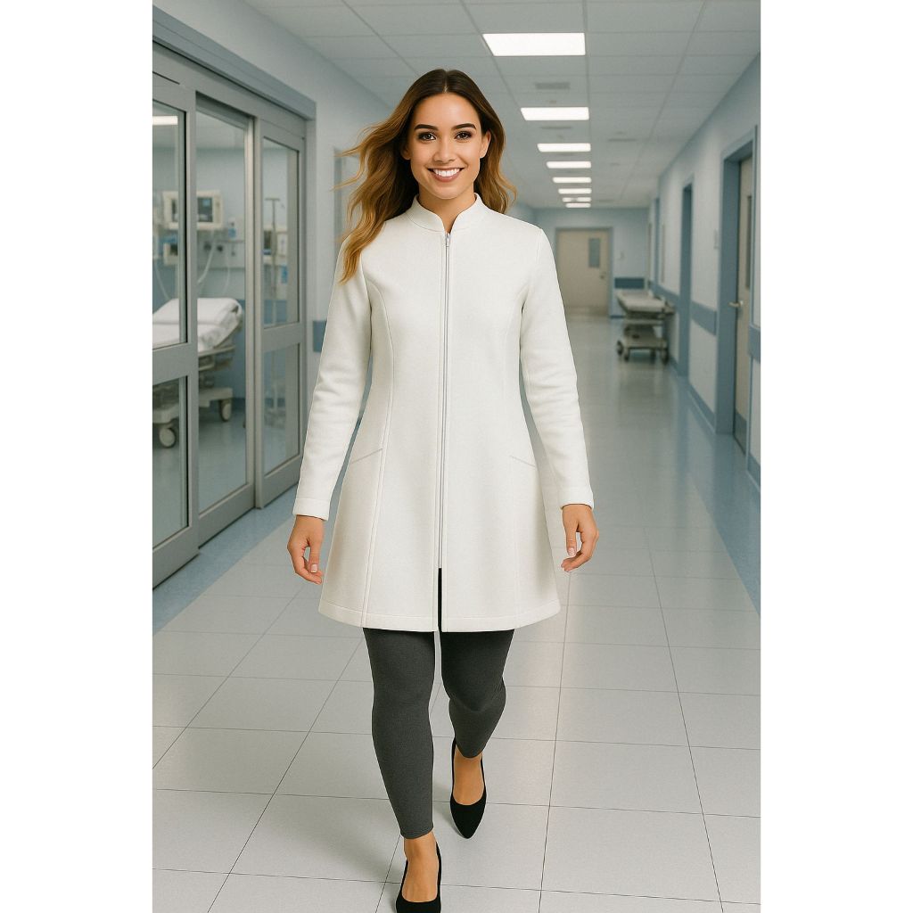 Jaleco Feminino com Ziper Manga Longa Com Punho Oxford  Enfermagem Medicina Acinturado Dentista Estudante Área da Saúde em Oferta na Shopee