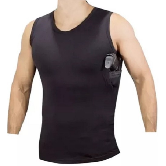 Camiseta Regata / Coldre + Porta Carregador Axilar - Masculina Preta em Oferta na Shopee