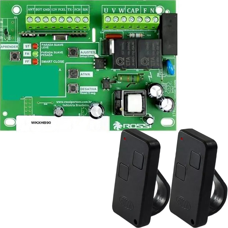 Central Placa De Comando P/ Portão Eletrônico Deslizante WKXHB90 Kxhb30 + 2 Controle 2 Canais Preto Rossi