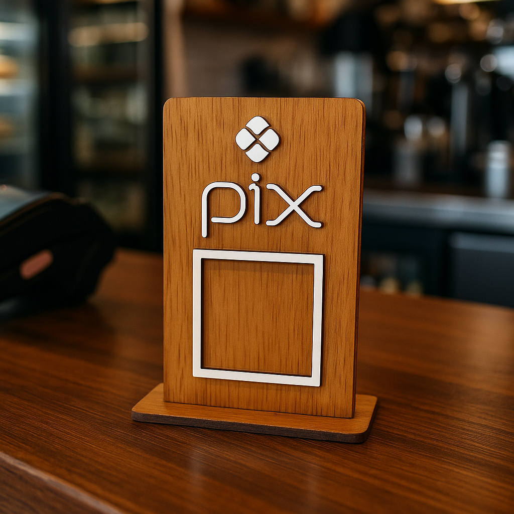 Placa de Pagamento PIX QR Code Display Expositor de Mesa para Comércio e Empreendedor