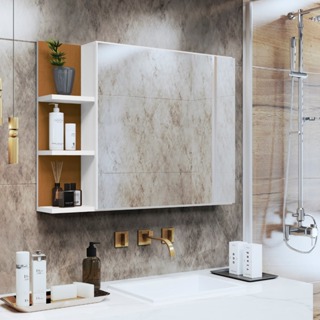 Espelheira Suspensa Para Banheiro  Armário Com Espelho Closet Porta Prateleiras e Nichos IRIS em Oferta na Shopee