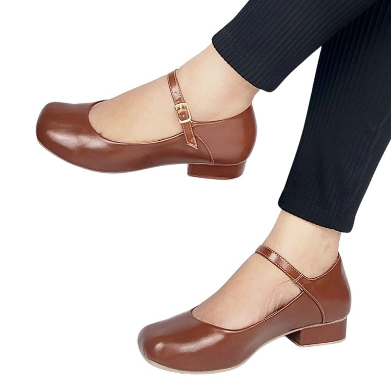 Salto Boneca Feminina Caramelo Marrom Sapatilha Enfeite Metal Fivela Couro Fake 2,5cm Confort Moda em Oferta na Shopee