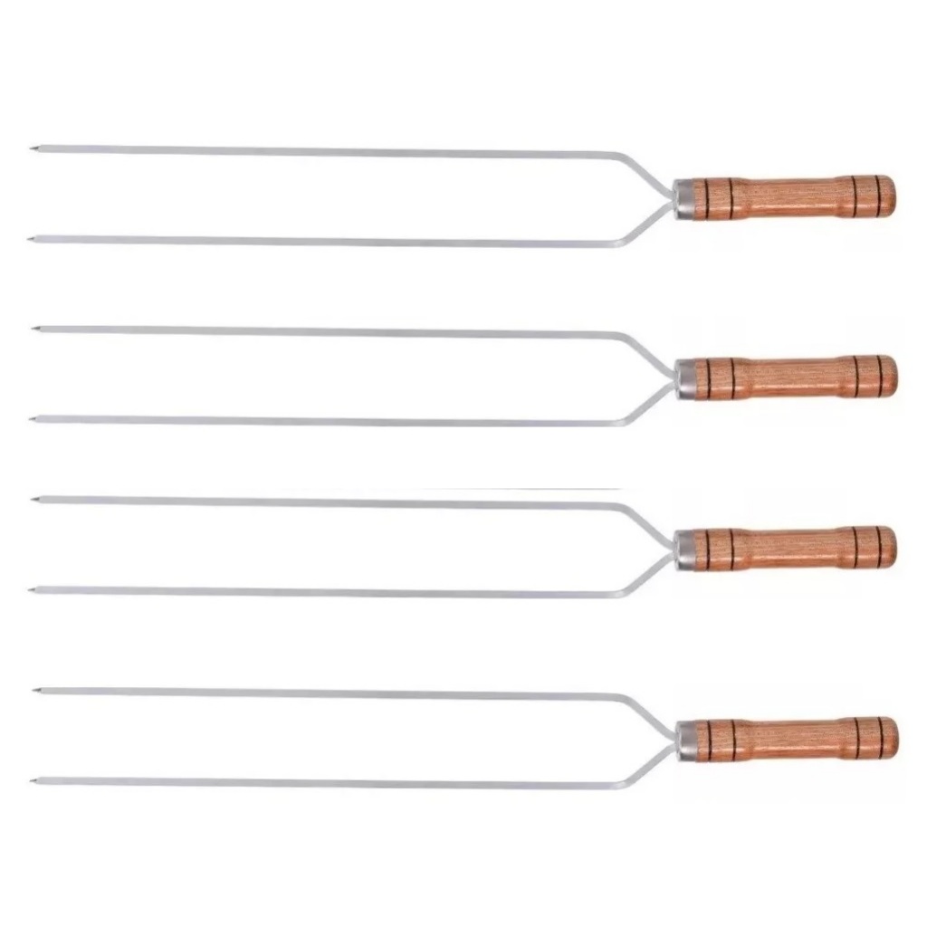 Kit 4 Espetos Duplos Reforçado Cabo Madeira Nobre Churrasco em Oferta na Shopee