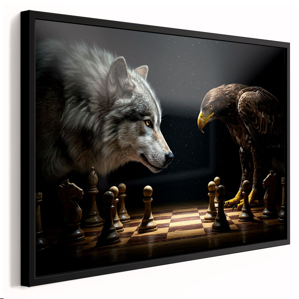 Quadro Decorativo Lobo E Águia Jogo De Xadrez Inteligência Concentração E Poder Casa Sala Quarto Decoração Hall