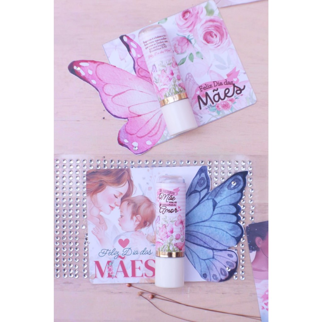 Kit com 10/15/20 Batom manteiga de cacau + card borboleta personalizado lembrancinha, mimo dia das mães em Oferta na Shopee