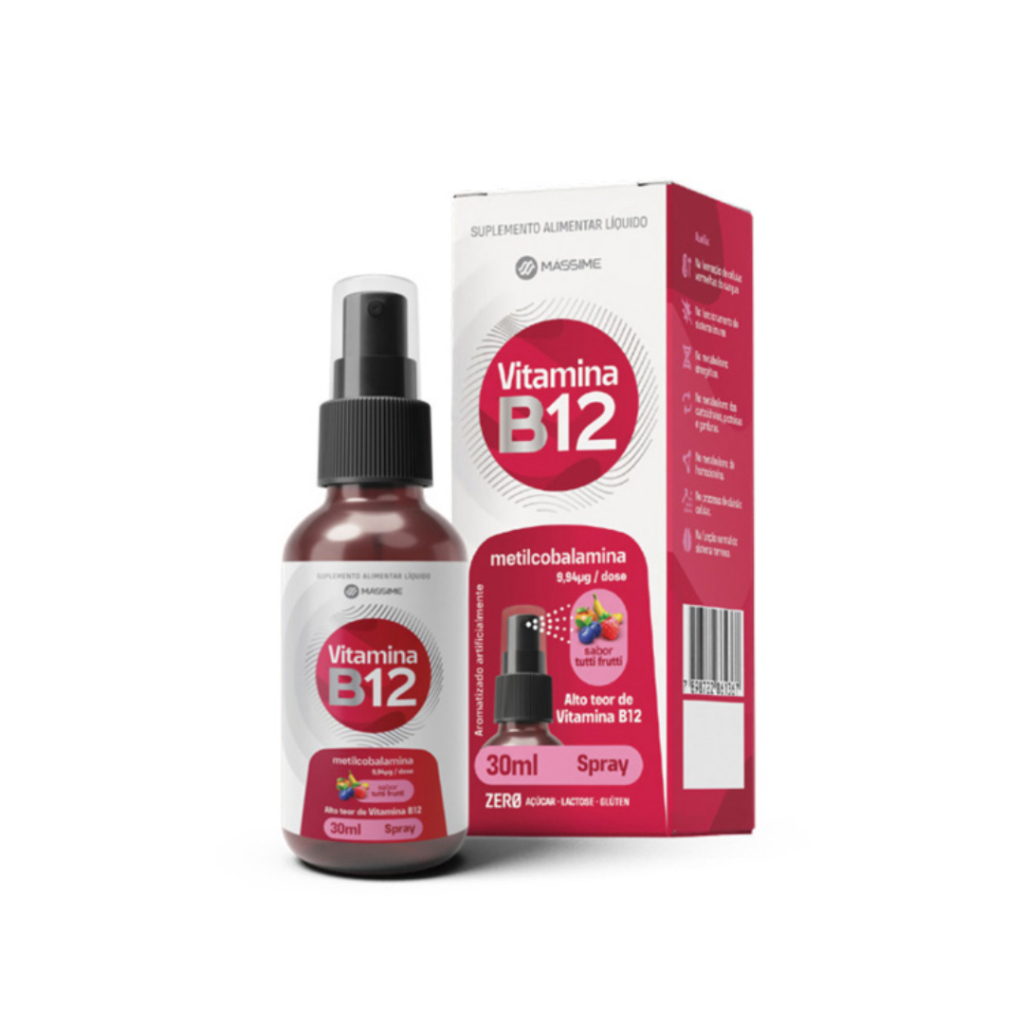 VITAMINA B12 9,94MCG SPRAY - 30ML - Alto Teor B12 Sabor Tutti Frutti - Massime