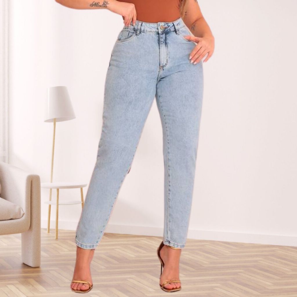 Calça Jeans Mom Feminina Cintura Alta Empina Bumbum Premium Marmorizada gringa em Oferta na Shopee