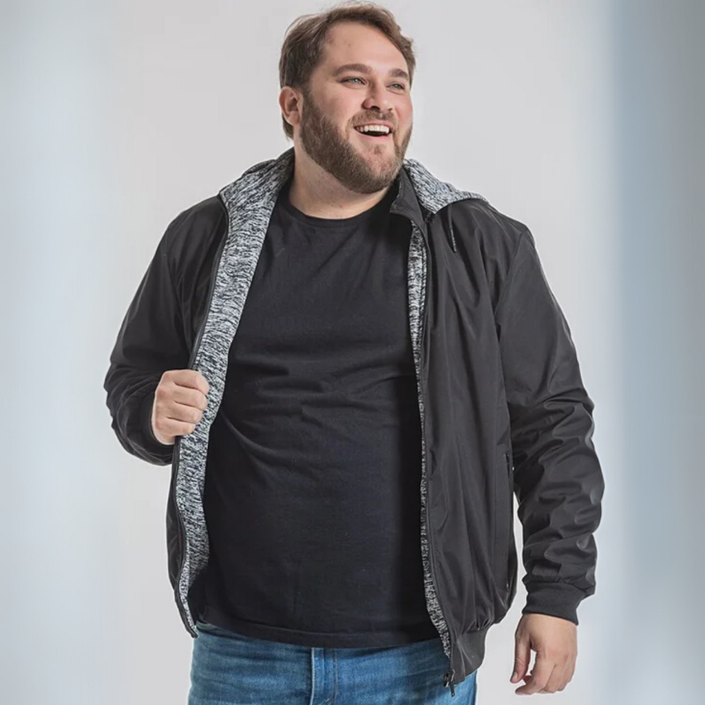 Jaqueta Masculina Nylon Plus Size Dupla Face Mescla Impermeável Capuz removível