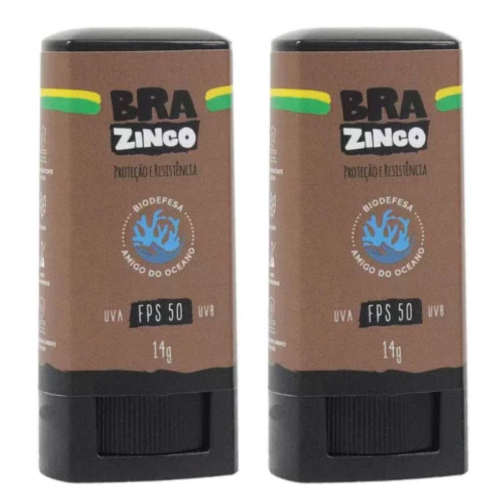 Protetor Solar Bastão Stick Bronze FPS 50 Brazinco 13g Kit com 2