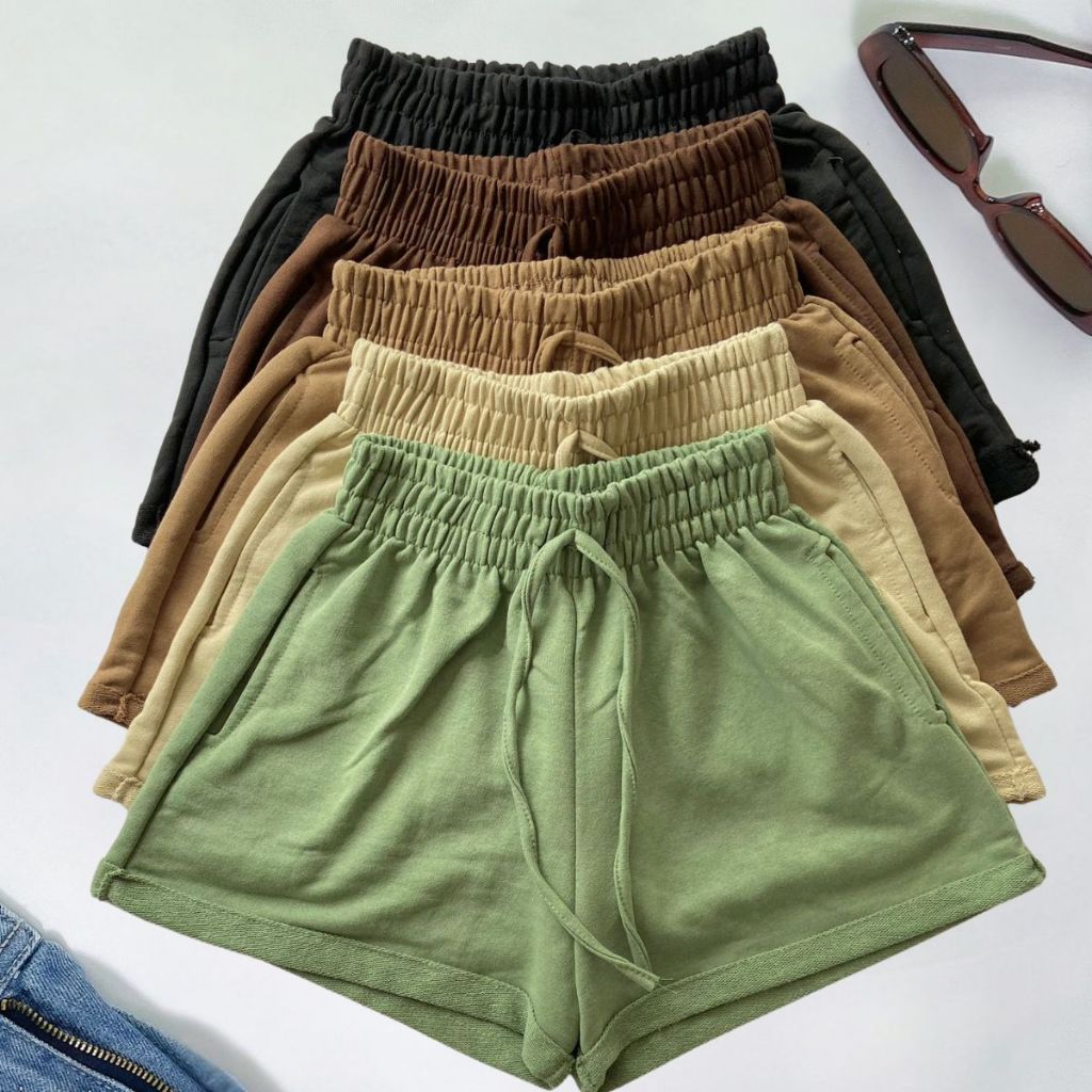 Short Feminino Moletinho Moletom Liso Bolso Lateral Elástico Cores Tendência