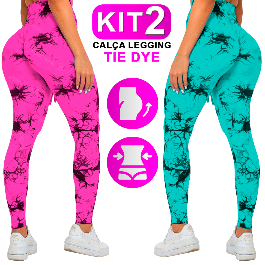 Kit Com 2 Calças Legging Tie Dye Marmorizada Cintura Alta Empina Bumbum Zero Transparencia em Oferta na Shopee