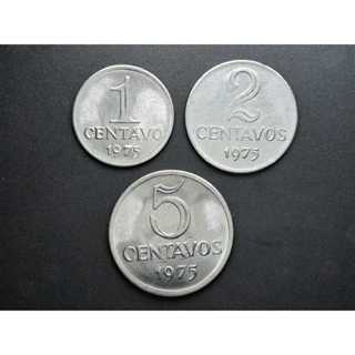 Moedas de 1, 2 e 5 centavos de 1975, em ótimo estado de conservação, aço inoxidável em Oferta na Shopee