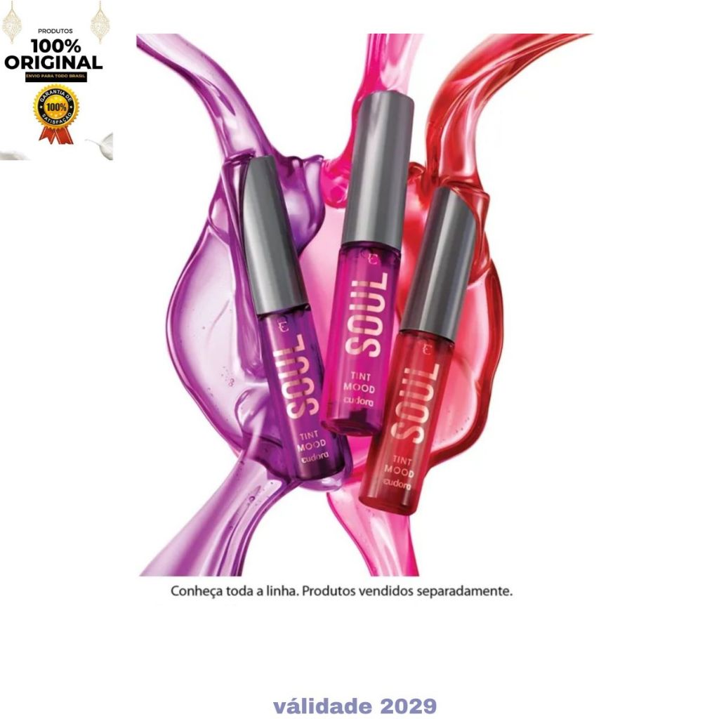 Eudora  Batom Líquido Soul Tint Mood: Rosado Energy + Vermelho Happy + Uva Relax