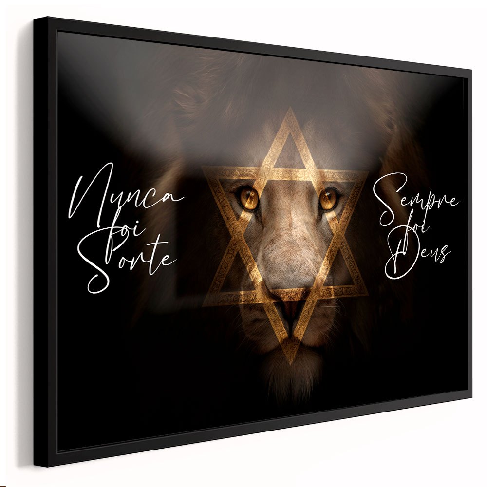 Quadro Decorativo Leão De Judá Face Estrela De Davi Nunca Foi Sorte Sempre Foi Deus Casa Sala Quarto Decoração Hall