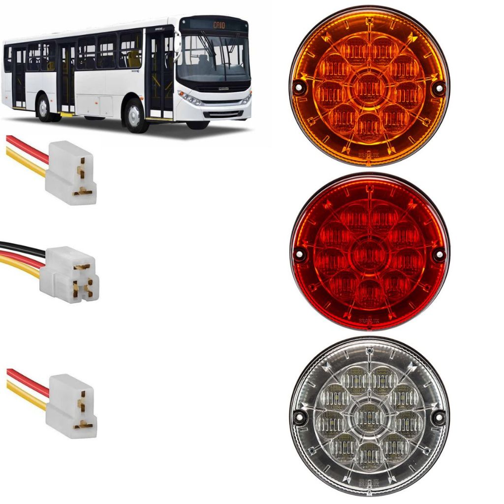 Kit Lanterna Traseira Onibus Caio Apache Vip Picolo Carreta Randon 125MM Led 24v C/Chicote