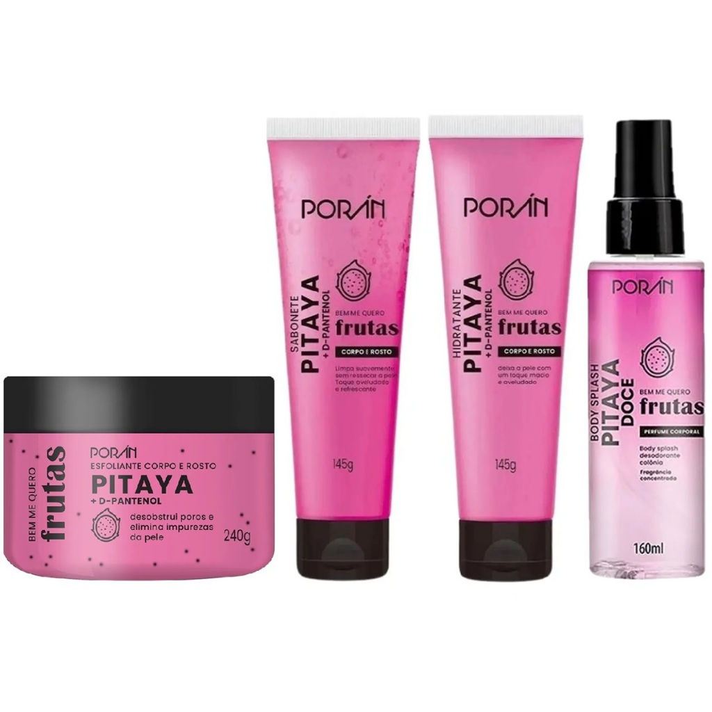 Escolha Seu Kit Corpo e Rosto Pitaya Cuidado com a Pele Porán Body Splash Sabonete Esfoliante em Oferta na Shopee
