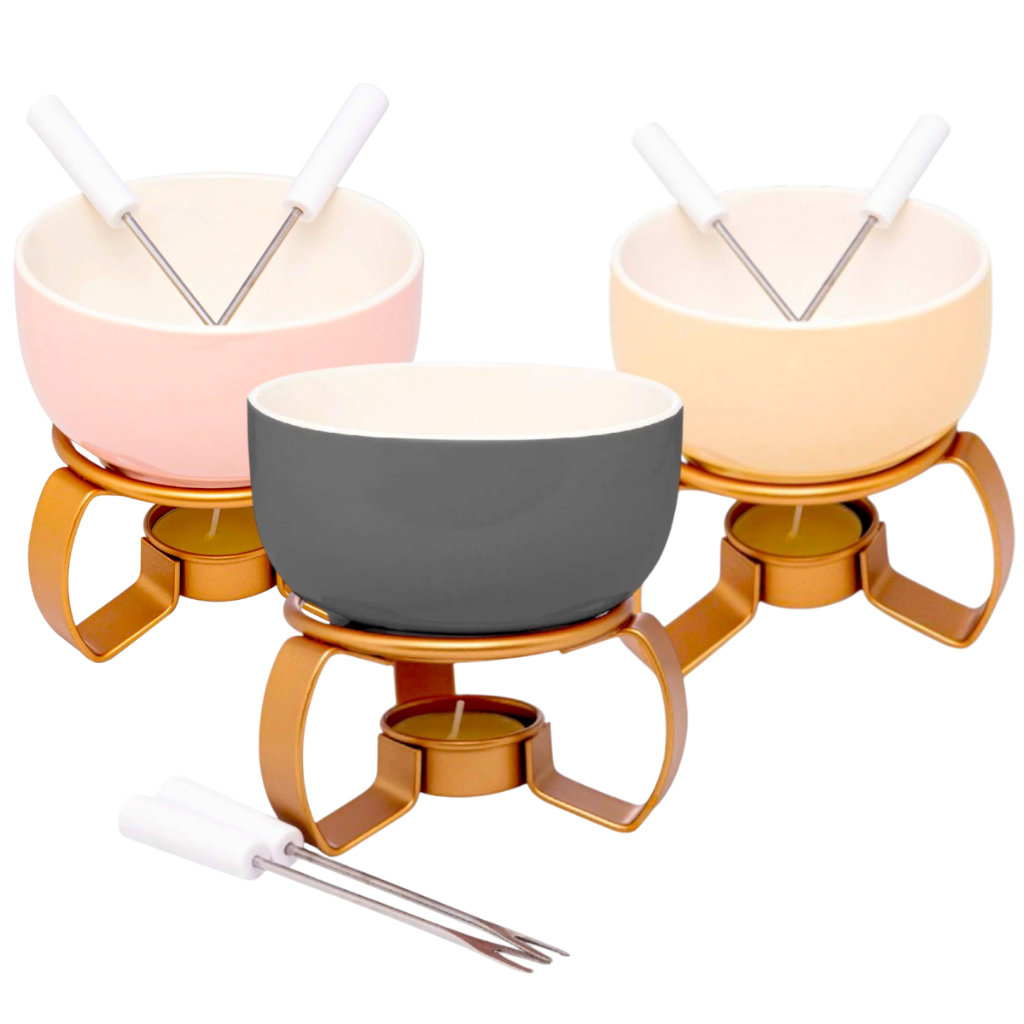 Panela Aparelho Conjunto Fondue Fundi Chocolate Queijo Carne Vinho Dia dos Namorados Inver...