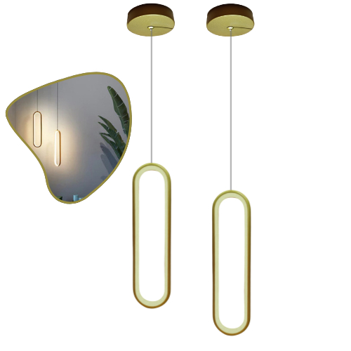 Kit 2 Luminária de teto Pendente Luxo Oval Moderno Dourado Abajur Decoração de Quarto Gold...