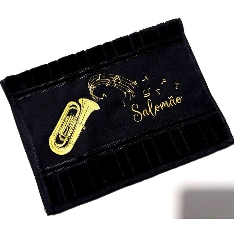 Toalha de mão Bordada Instrumento Musical com nome  tuba toalha musical