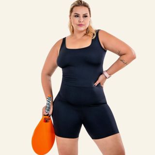 Macaquinho Plus Size Fitness Academia Zero Transparência Blackout em Oferta na Shopee