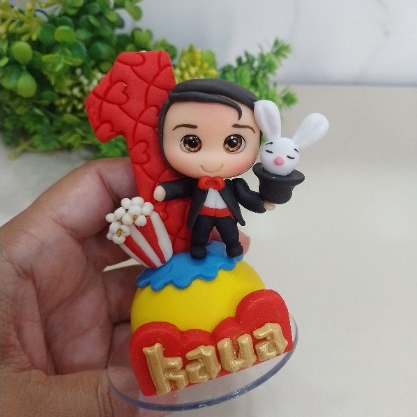 Vela tema Circo, Palhaço, Mágico em Biscuit.