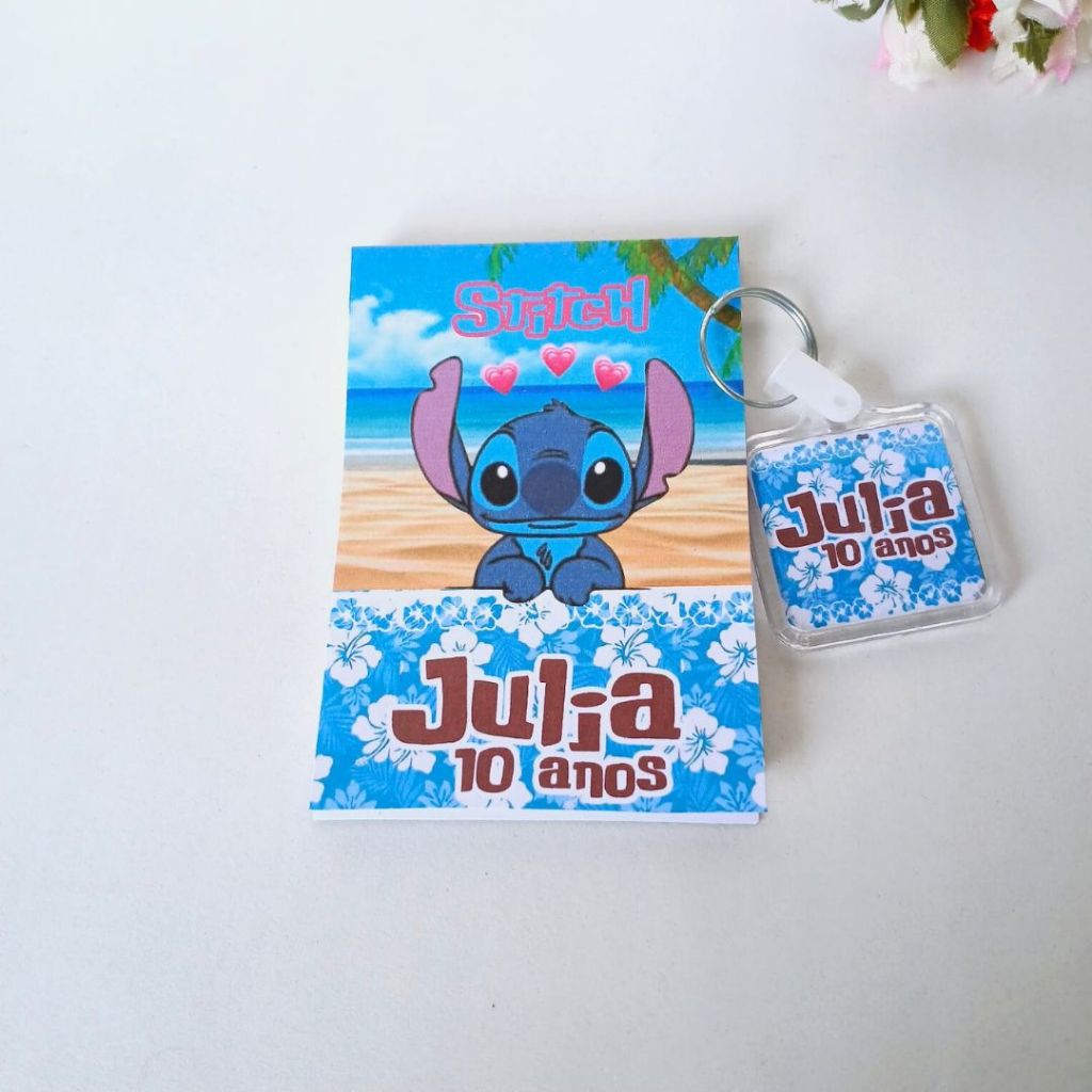Combo Bloquinho + Chaveiro Stitch - Festa Infantil - Lembrancinha - Personalizada - Aniversario