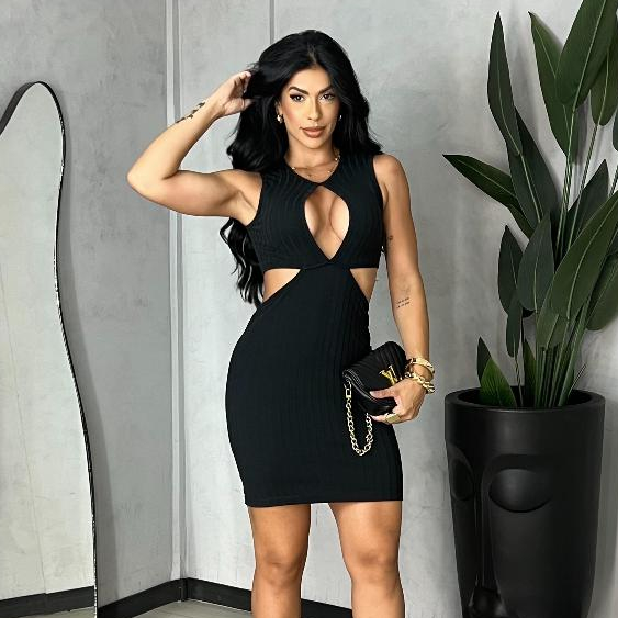 Vestido Tubinho Com Recorte Malha Canelada Moda Paty em Oferta na Shopee