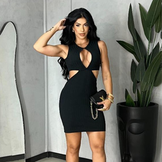 Vestido Tubinho Com Recorte Malha Canelada Moda Paty em Oferta na Shopee