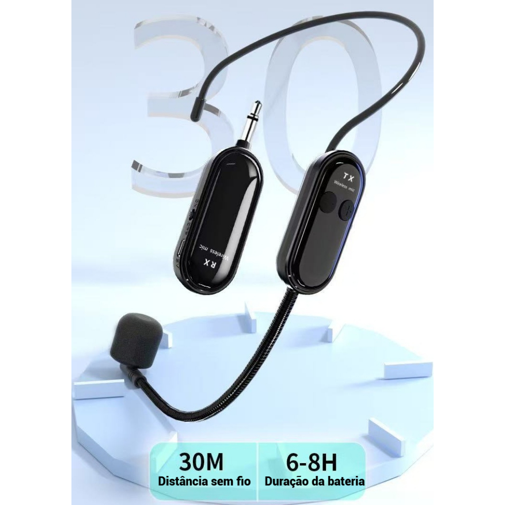 Kit Microfone de Cabeça Sem Fio Headset 2.4GHz -Transmissor + Receptor-Para Aula, Apresentações, Academia,duplo em Oferta na Shopee