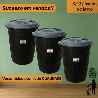 3 Lixeira de Plástico 60 Litros Cesto Organizador Lixo Roupa Suja Brinquedos Água da Máquina em Oferta na Shopee
