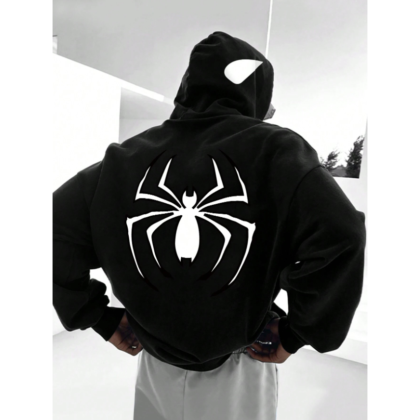 Moletom Canguru Algodão Blusa de Frio Com capuz Aranha Preto Feminino casaco agasalho