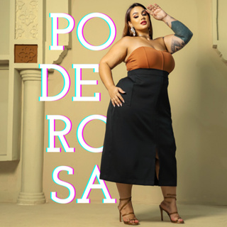 Saia Feminina Midi Look Plus Size Moda Evangélica Cintura com elástico Alta Alfaiataria Tendência Lia Rosa. em Oferta na Shopee