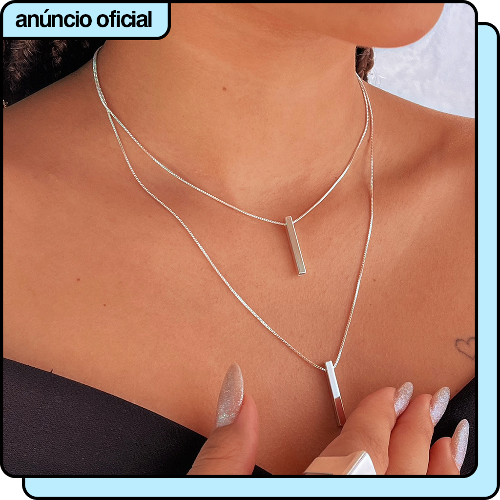 Colar Feminino Prata 925 Colares Duplo Palito Banhado em Oferta na Shopee