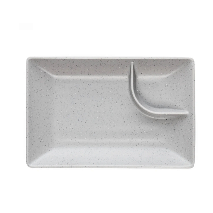 PRATO RETANGULAR DE MELAMINA COM MOLHEIRA TÓQUIO GRANILITE 19X12CM - LYOR 220485